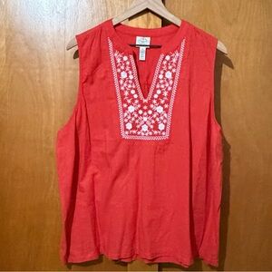 St. John’s Bay Red Embroidered Sleeveless Top XXL